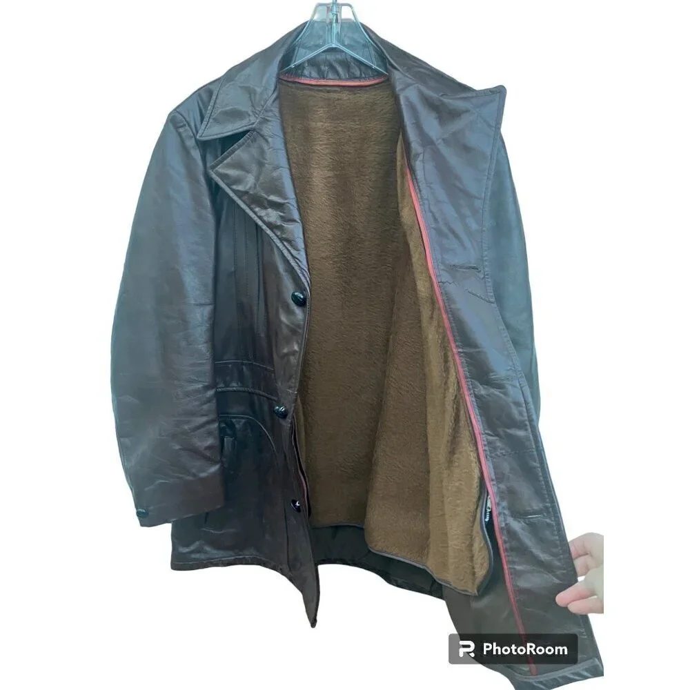 Vintage Leather Jacket L Removable Lining Faux Fur Disco Hippie Hipster 70s